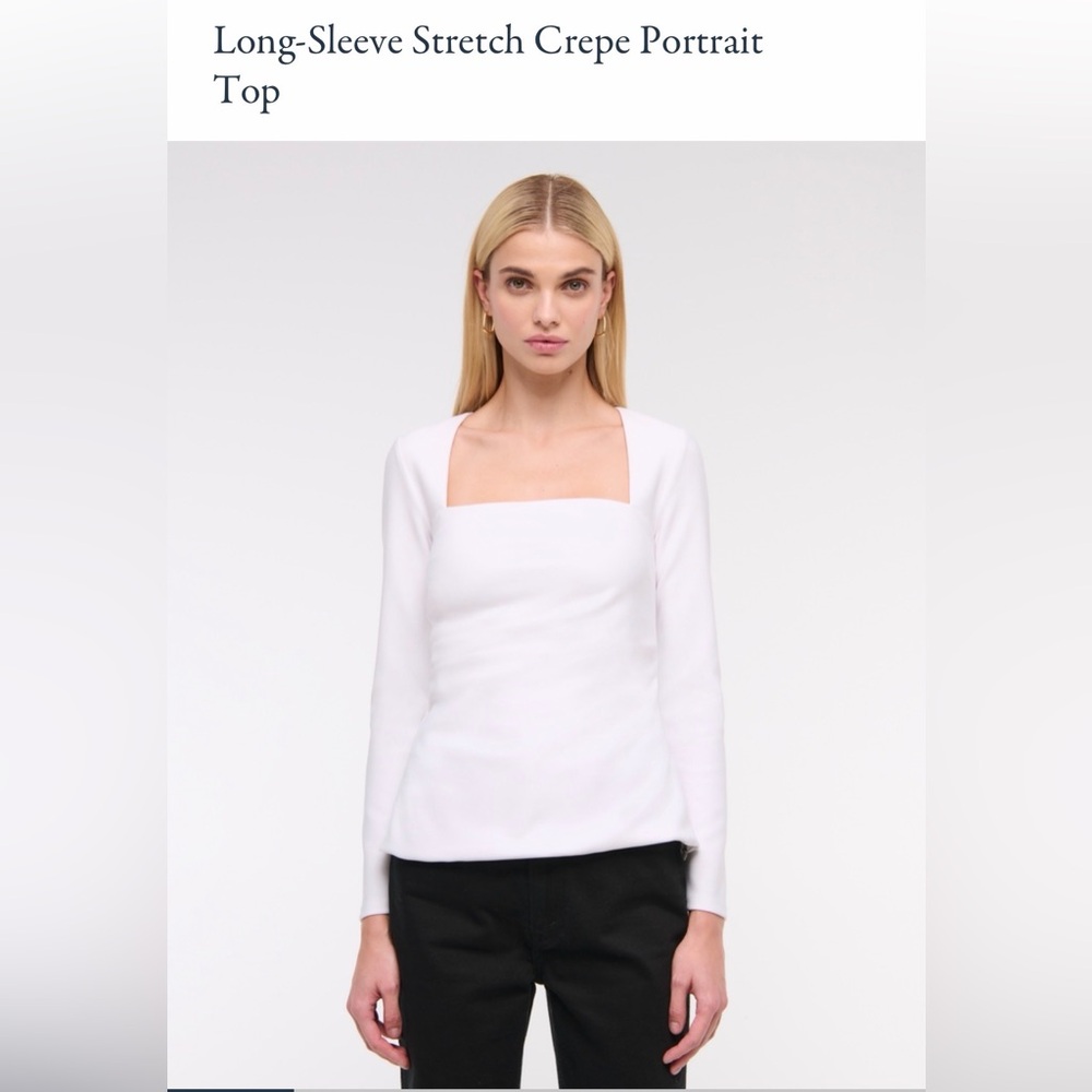 Abercrombie XS White Long Sleeve Stretch Crepe Portrait Top